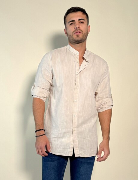 Camisa Hercules con cuello mao de lino y algodón Beige