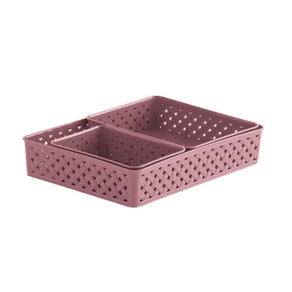 BANDEJA CESTO ORGANIZADOR PARAMOUNT RATTAN SET 3 UN. ROSADO