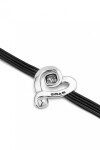 PULSERA DE CUERO CON CORAZÓN BAÑADO EN PLATA DE LEY CON CRISTAL NEGRO Pulsera
