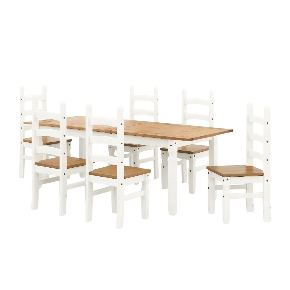 Juego de comedor Extensible 6 Sillas Mad Maciza 160 a 200 cm Blanco