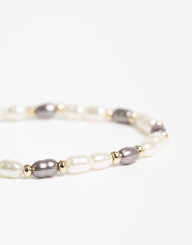 Pulseras Flexibles Perla Pulsera Flexible Perla Gris - Dorado