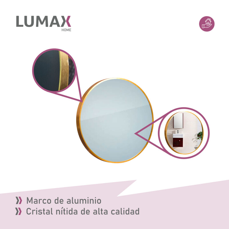Espejo Redondo Lumax 50 Cm De Pared Con Marco Decorativo Para Baño, Hogar Y Dormitorio Dorado