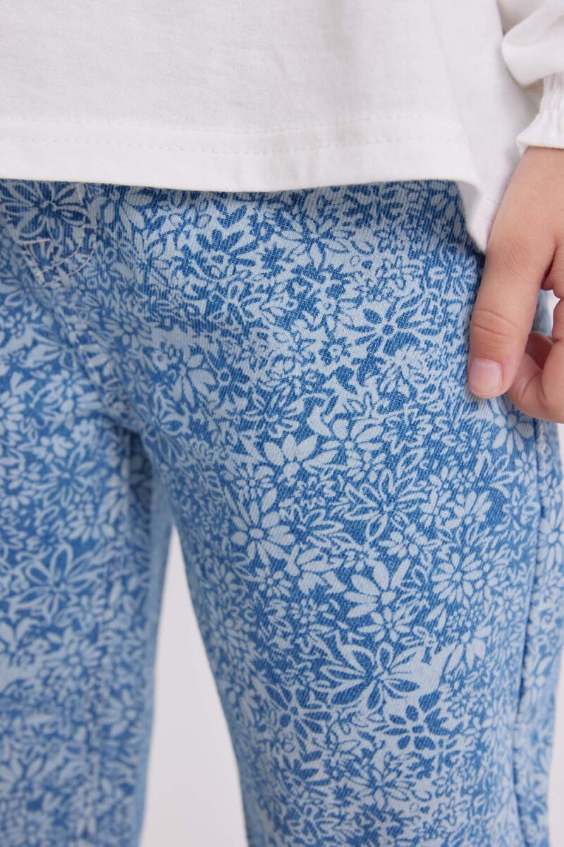 Pantalón jean paper bag Flores Azul