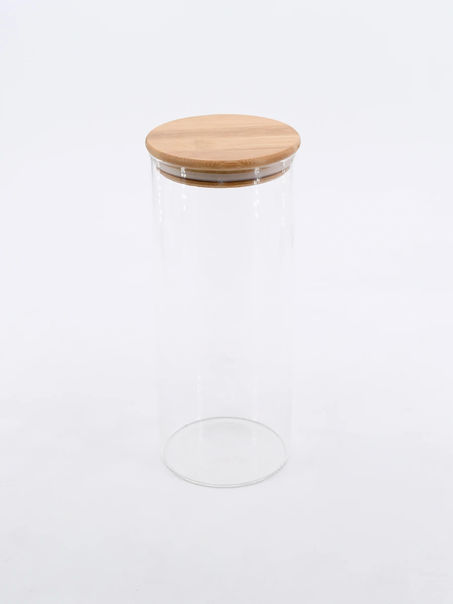 FRASCO DE VIDRIO CON TAPA BAMBOO - TRANSPARENTE 