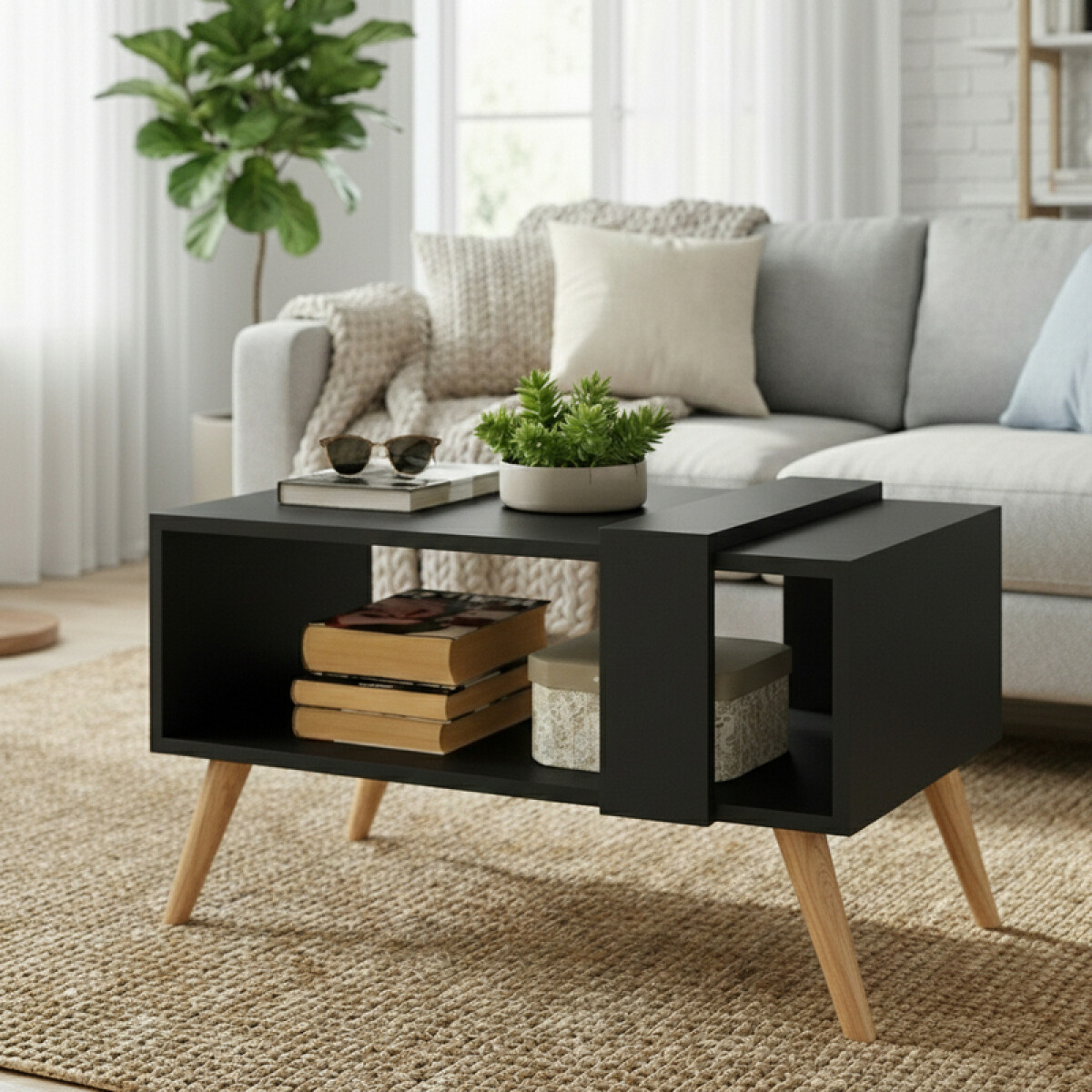 Mesa Ratona de Centro Retro Scandi MDP 15mm – Negro con Patas Nordik 