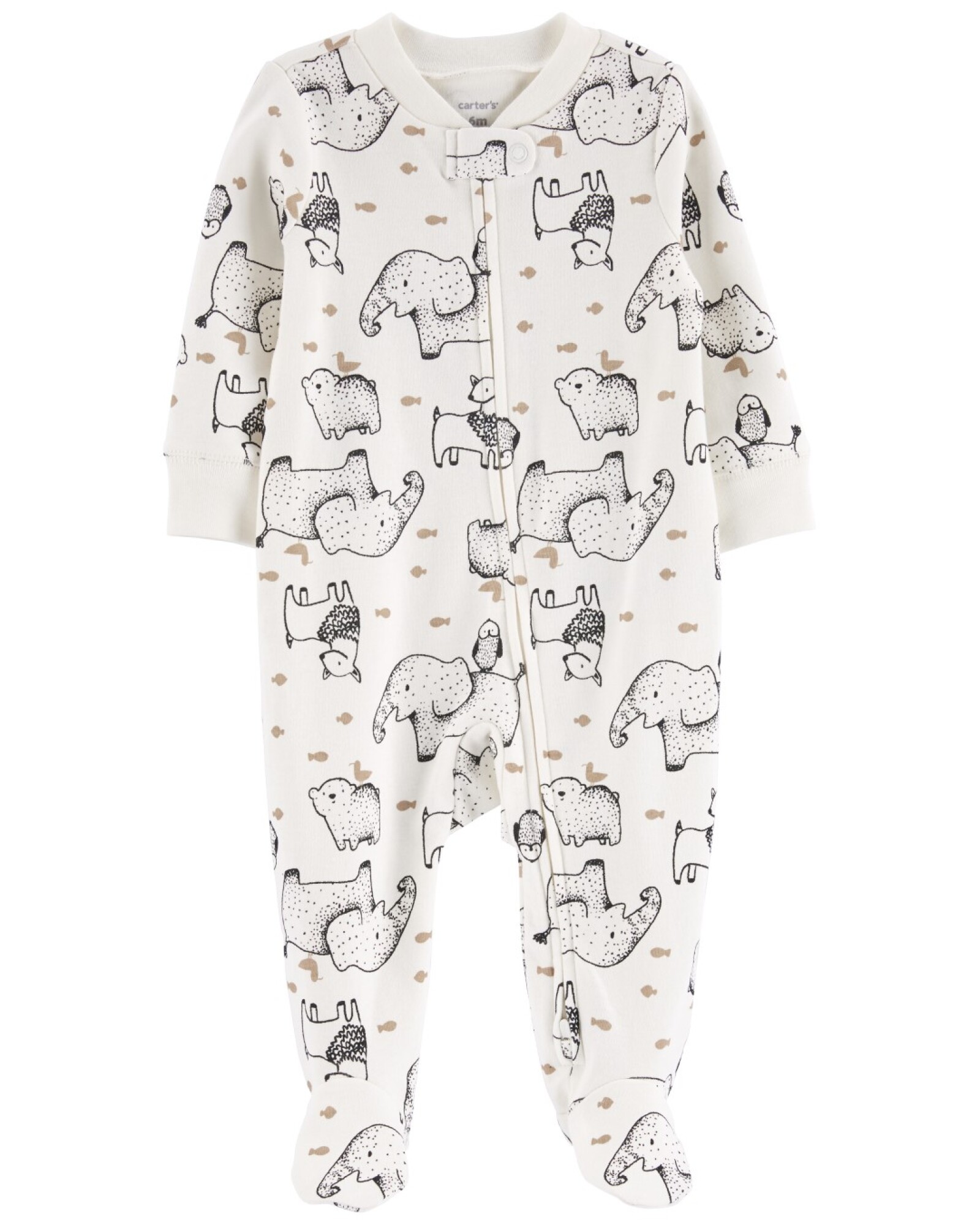 Pijama una pieza de algodón con pie y doble cierre diseño animales Sin color