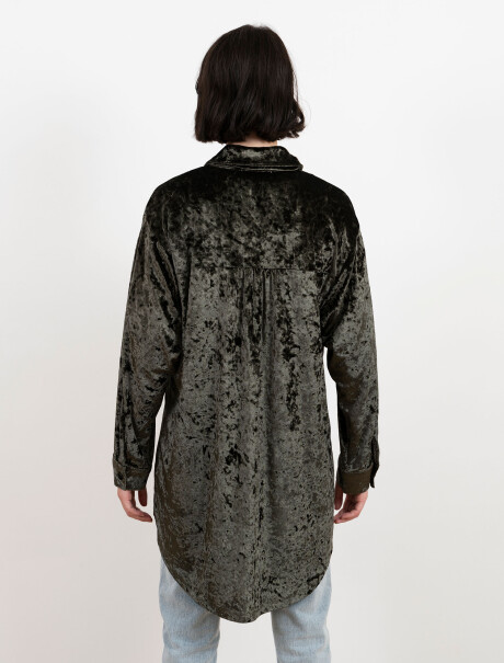 Vestido mini camisero velour oliva