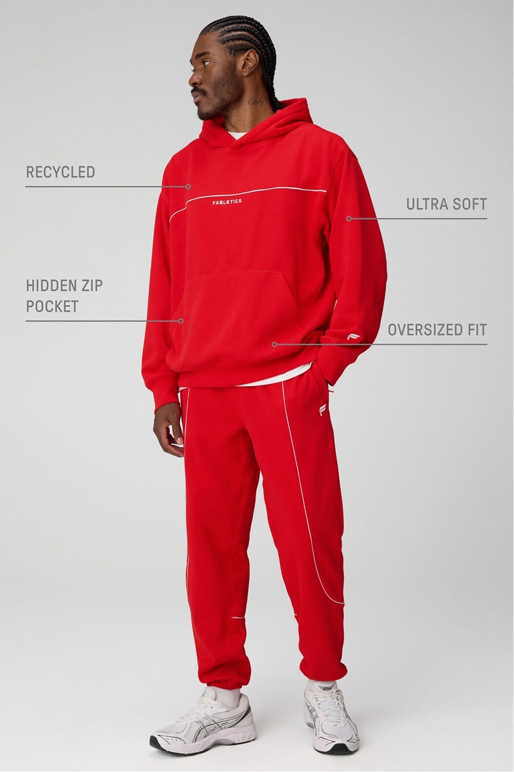 Polera The Go-To Oversized Hoodie Brand Dna Hombre Heated Red/Classic White