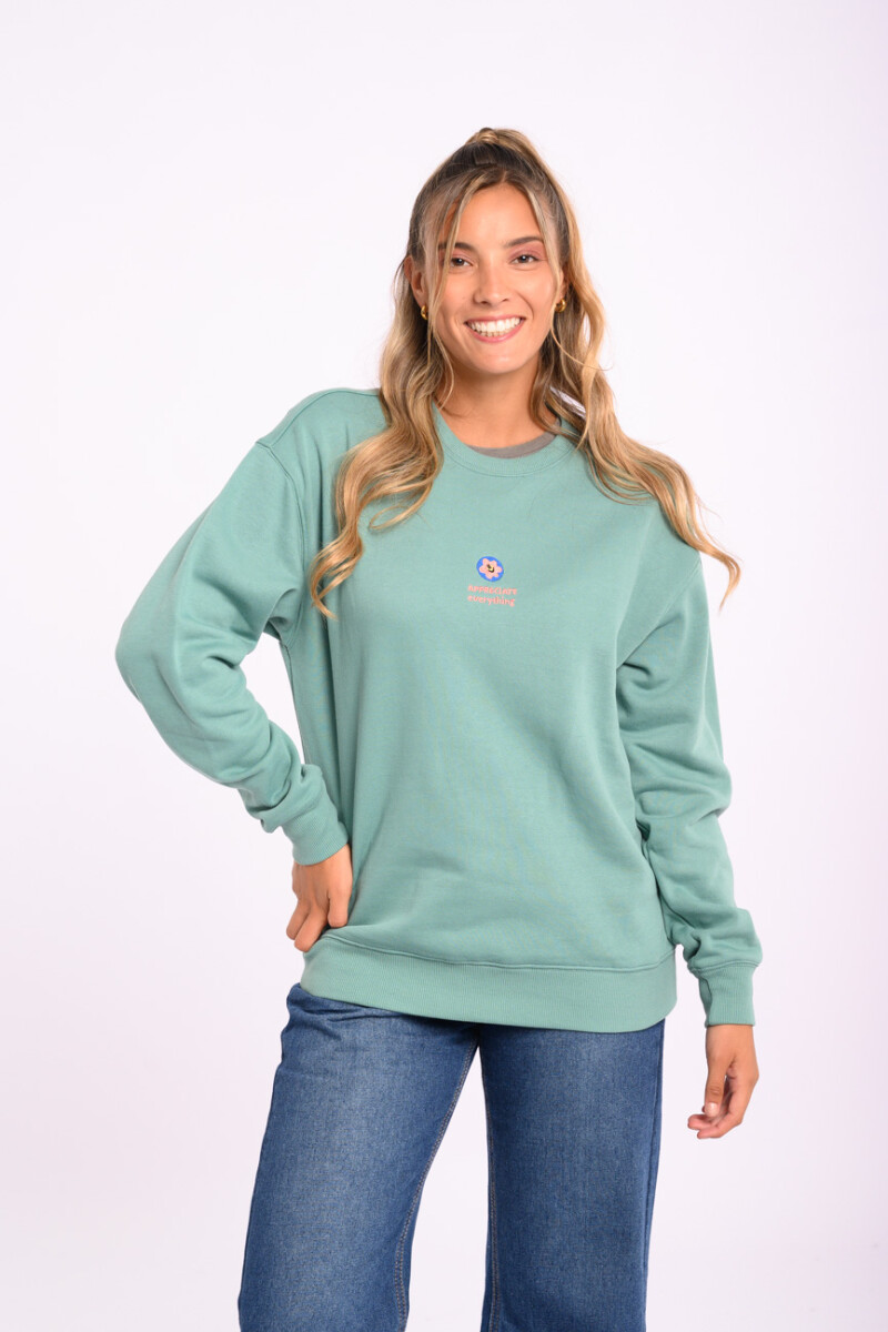 Buzo felpa oversize - Estampa bordada Verde agua