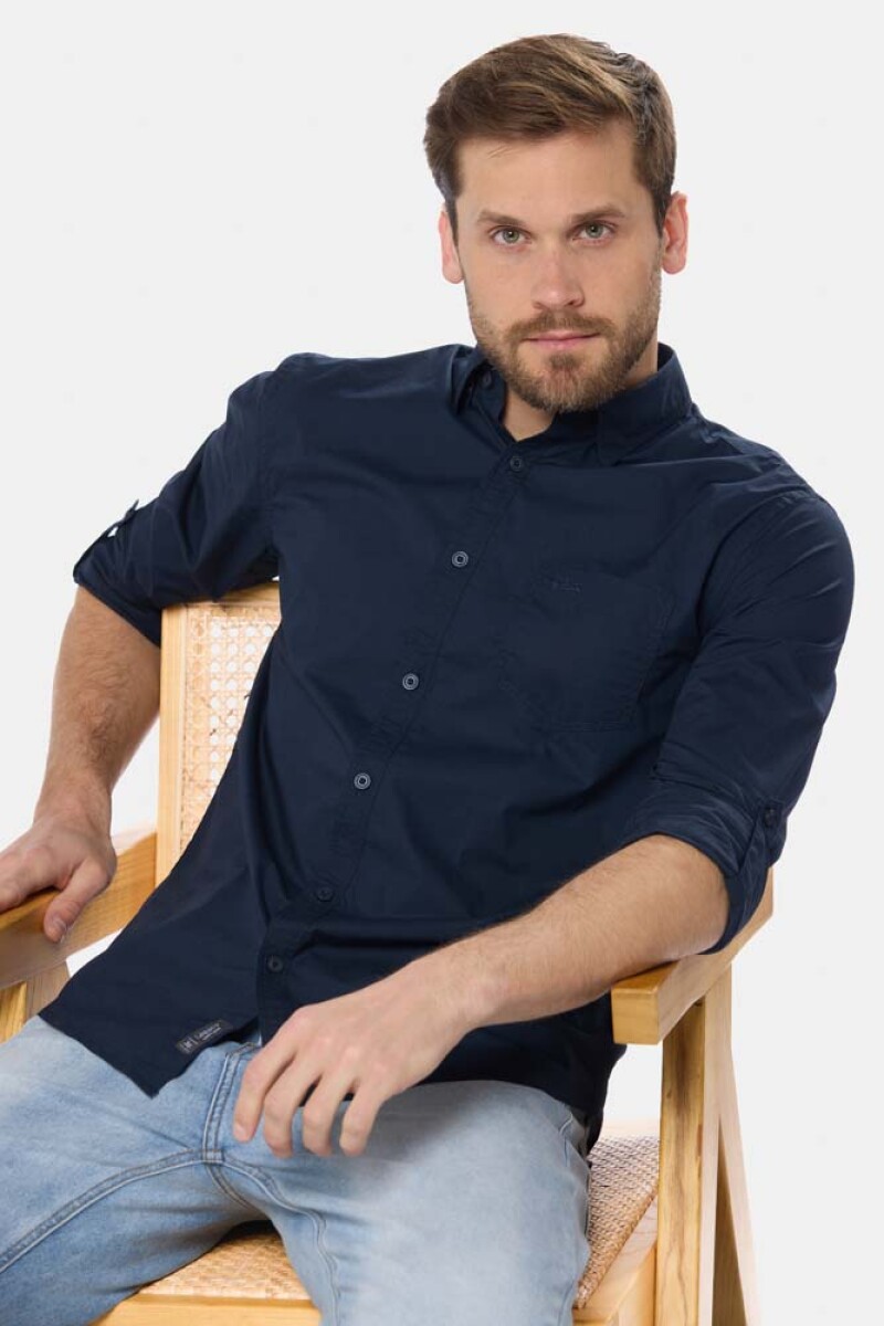 CAMISA LISA DE ALGODÓN - Azul 