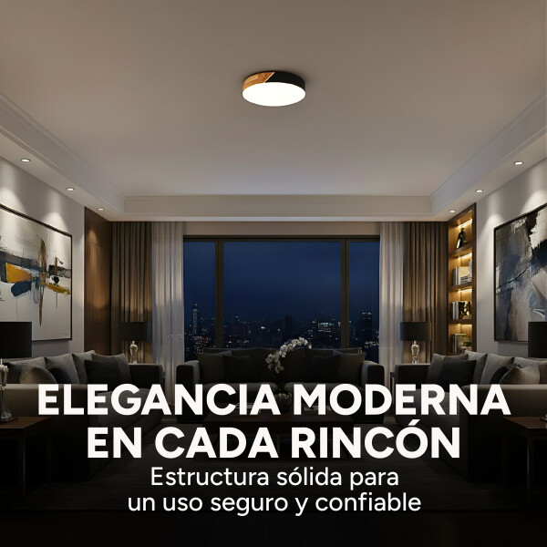 Plafón Led Techo 24 Cm Madera Luz Cálida 24W Moderno Nórdico Color Negro