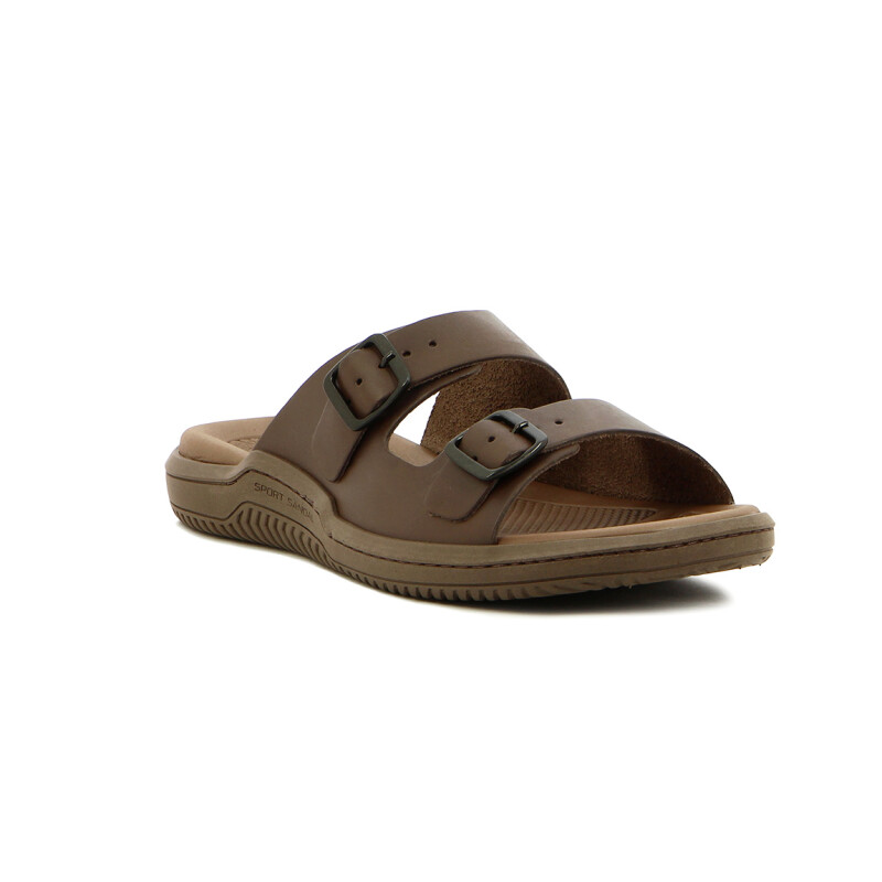 Country Sandalia Hombre Doble Tira C/ Hebilla Marron Oscuro