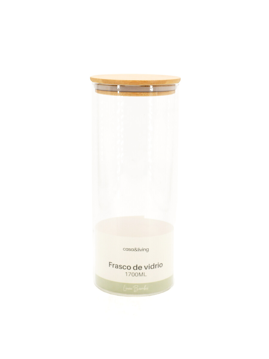 FRASCO VIDRIO TAPA BAMBOO - TRANSPARENTE 
