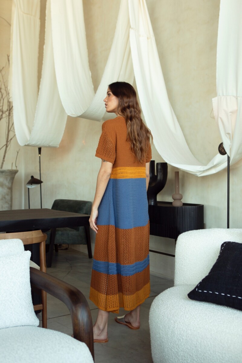 VESTIDO NEW LAVANDA Camel Y Azul
