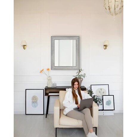 Espejo Rectangular con Marco de Madera Labrado Gris 64x54cm Espejo Rectangular con Marco de Madera Labrado Gris 64x54cm