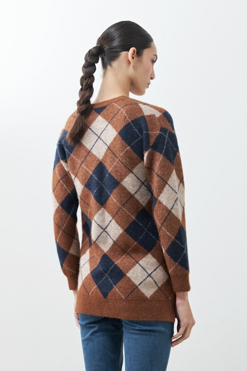 Cardigan con jacquard rombos azul marino