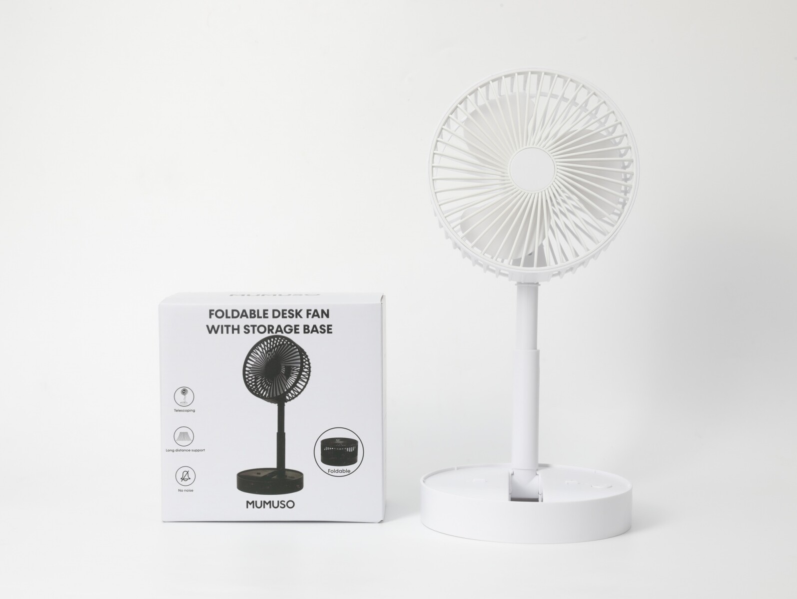VENTILADOR DE ESCRITORIO PLEGABLE CON BASE DE ALMACENAMIENTO Y CARGA USB COLOR 