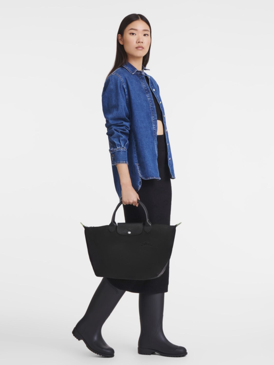 LONGCHAMP - Tote Bag Le Pliage Green M Negro