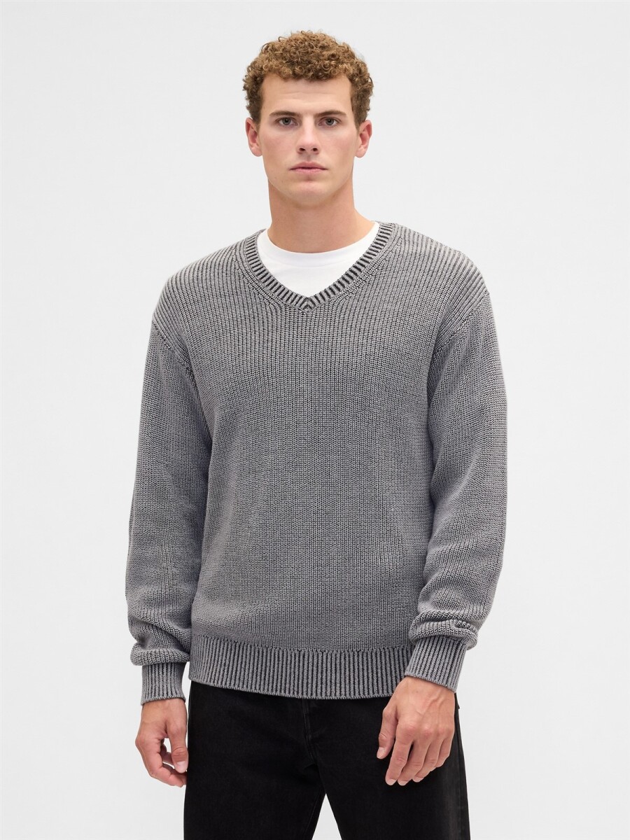 Buzo Cuello V Rib Hombre - Pilot Grey 