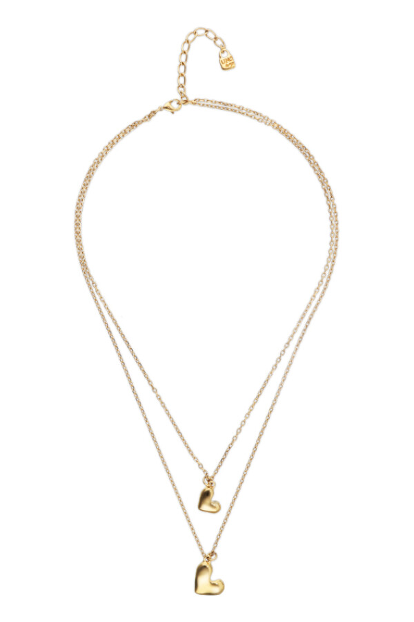COLLAR DOBLE DE ALEACIÓN DE METALES BAÑADO EN ORO 18K CON DOS CORAZONES Colgante