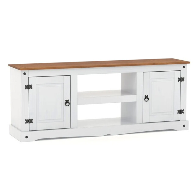 RACK APARADOR PARA TV O AUDIO 2 PUERTAS EN MADERA MACIZA - LÍNEA MEXICANA BLANCO