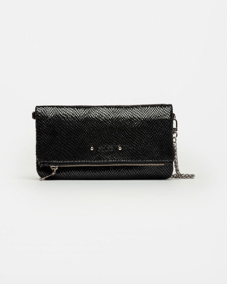 Mini Bag Honey En Cuero Snake Print Metalizado - Negro 