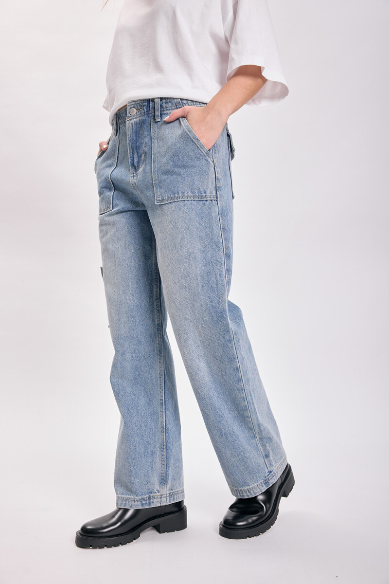 Pantalón jean cargo Azul Medio