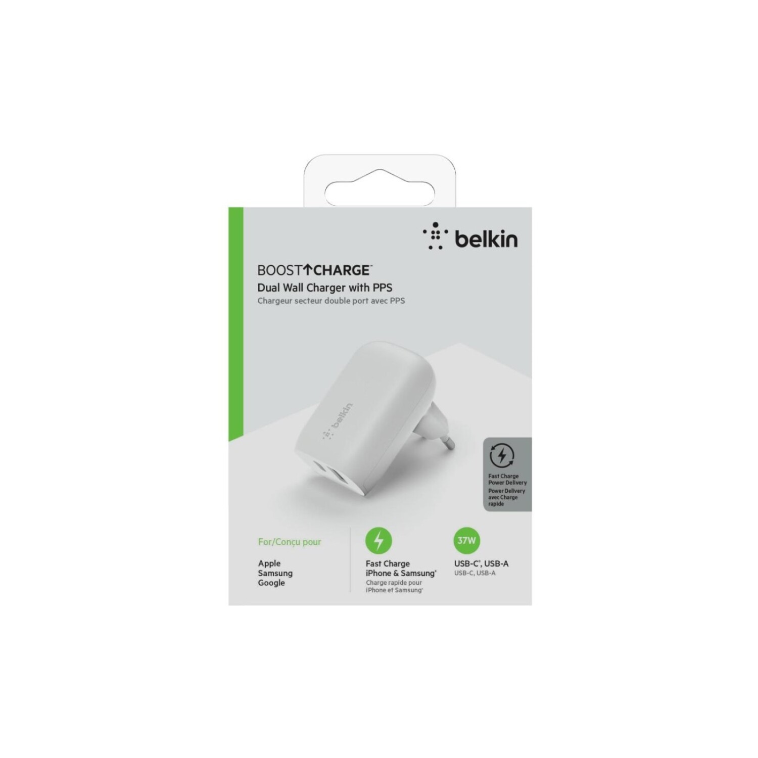 Belkin Cargador de pared USB-C dual de 65 W, entrega de potencia de carga  rápida 3.0 con tecnología GaN para iPhone 15, 15 Pro, 15 Pro Max, 14, 13