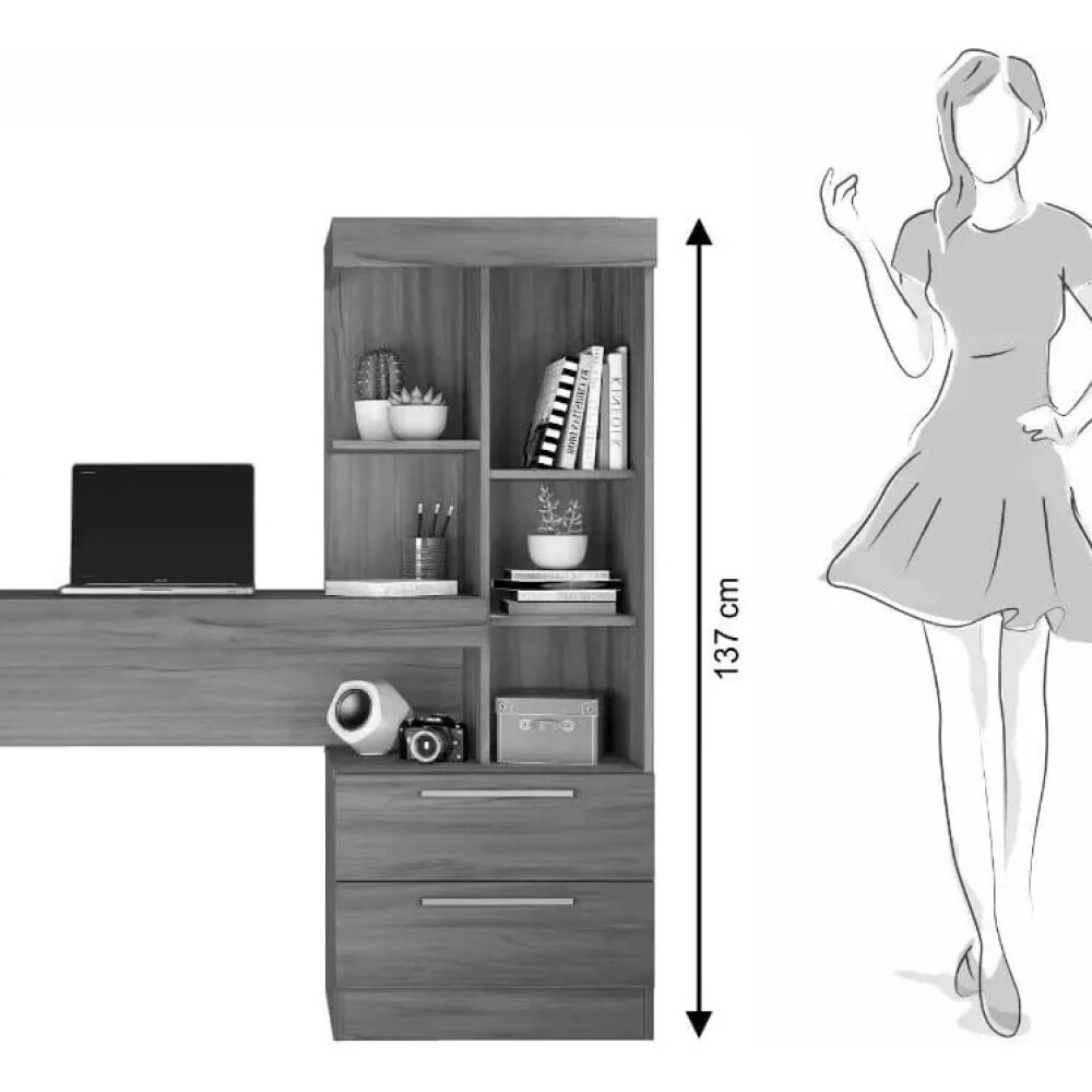 ESCRITORIO MESA PARA PC LAPTOP COMPUTADORA 2 CAJONES CON ESTANTERÍA BLANCO - FLEX