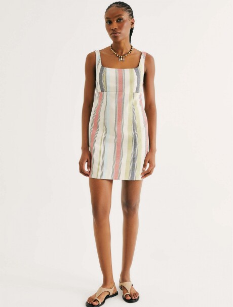 VESTIDO DE LINO A RAYAS MULTICOLOR