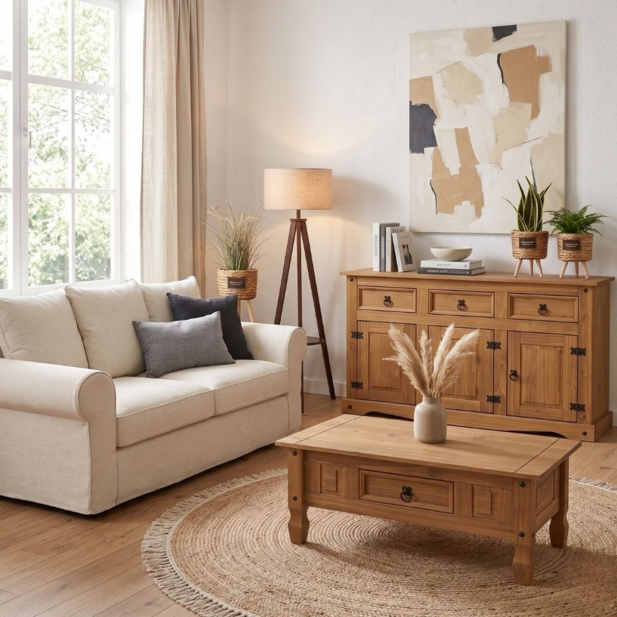 Promo Aparador + Mesa Ratona Linea Naturale - Roble 