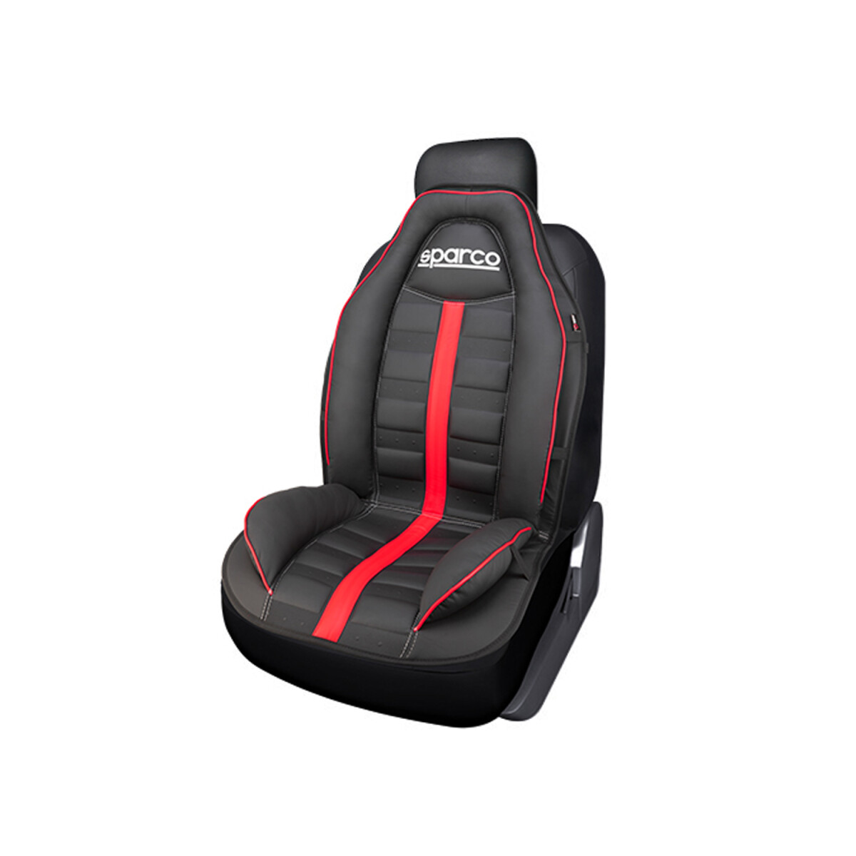 Cubreasiento Individual Eco Cuero Sparco Color Negro Con Franja Roja 