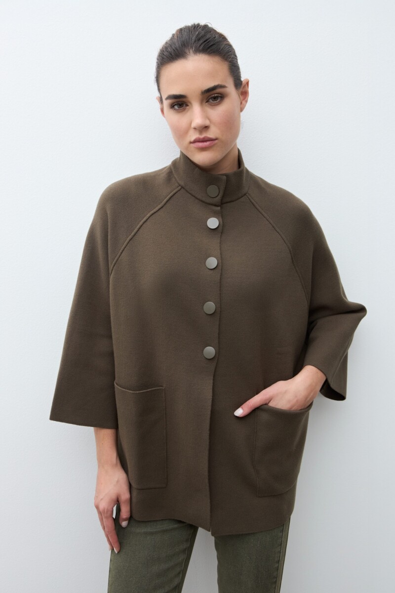 Chaqueta tejida con bolsillos verde oliva