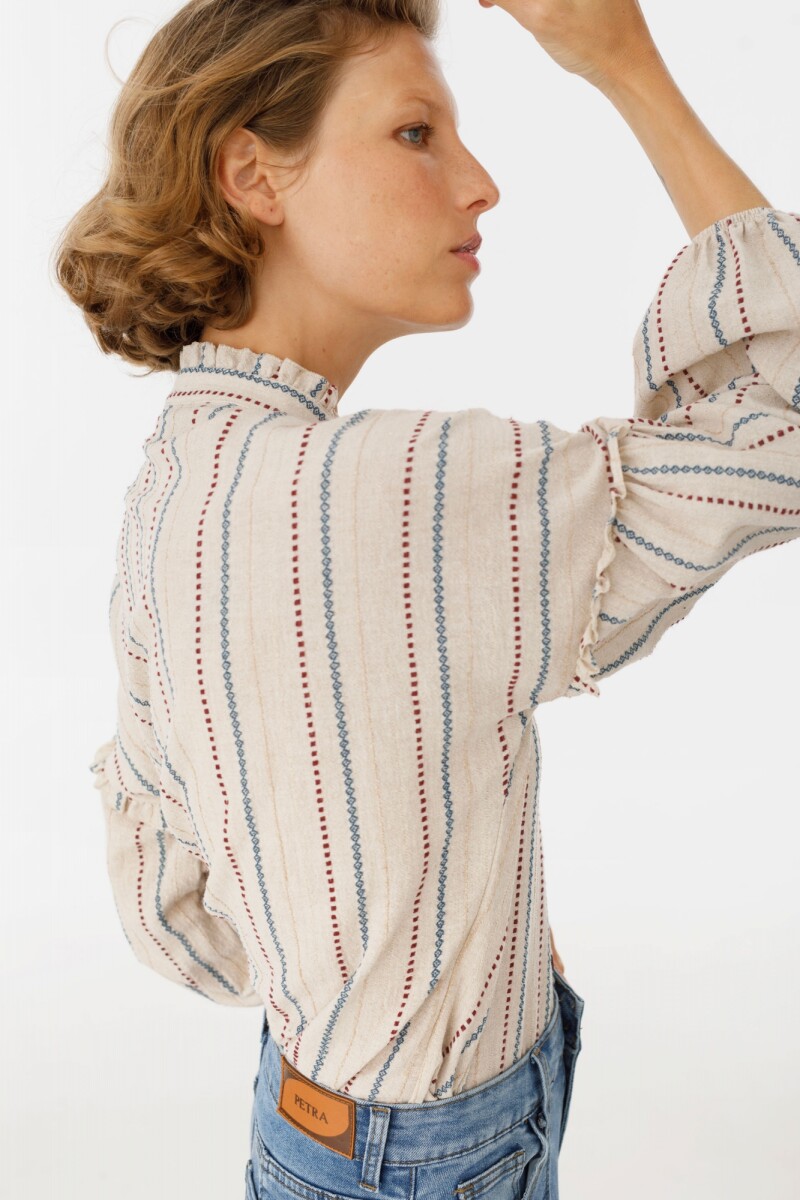 Camisa Ambar Beige raya bordeaux