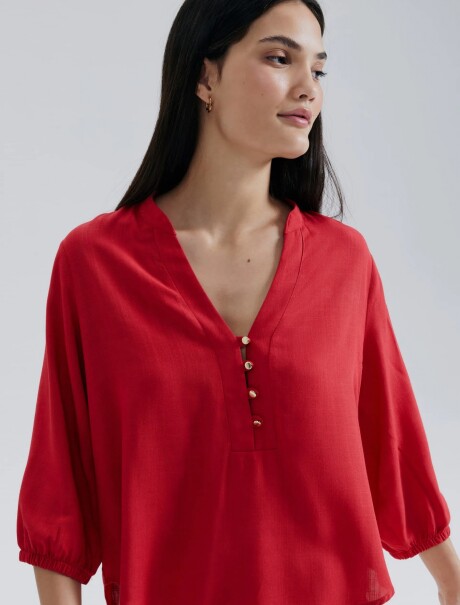 BLUSA FEMENINA ESCOTE V CON BOTONES ROJO