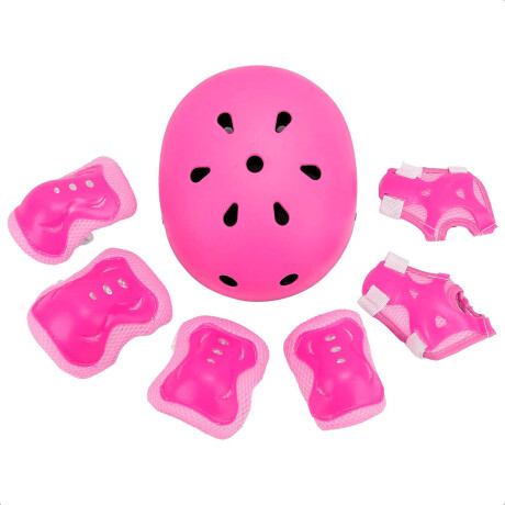 Set Protección Rodilleras Coderas Muñequeras + Casco Rosado