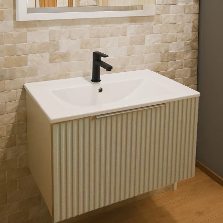Mueble Baño En Mdf Laqueado 61X39.5X38Cm Beige Mate C/Bacha Loza GAMAS DE BEIGE