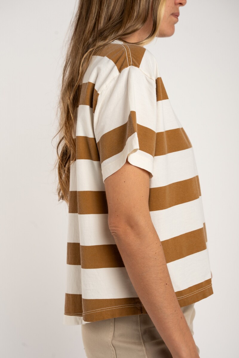 Remera Algodon Lavado Raya Camel Camel