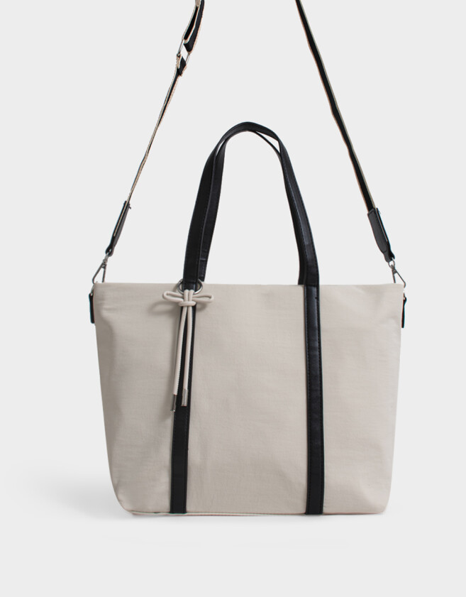 Shopper Clasico Cartera Shopper Con Correa - Blanco Crudo