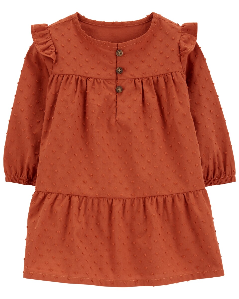 Vestido de algodón con textura, mangas con volados 