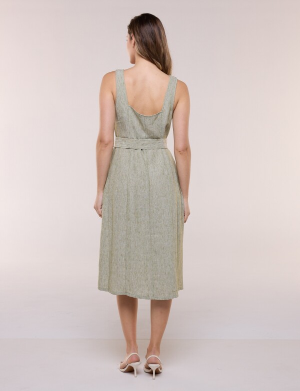 Vestido Midi Camisero Con Cinto VERDE