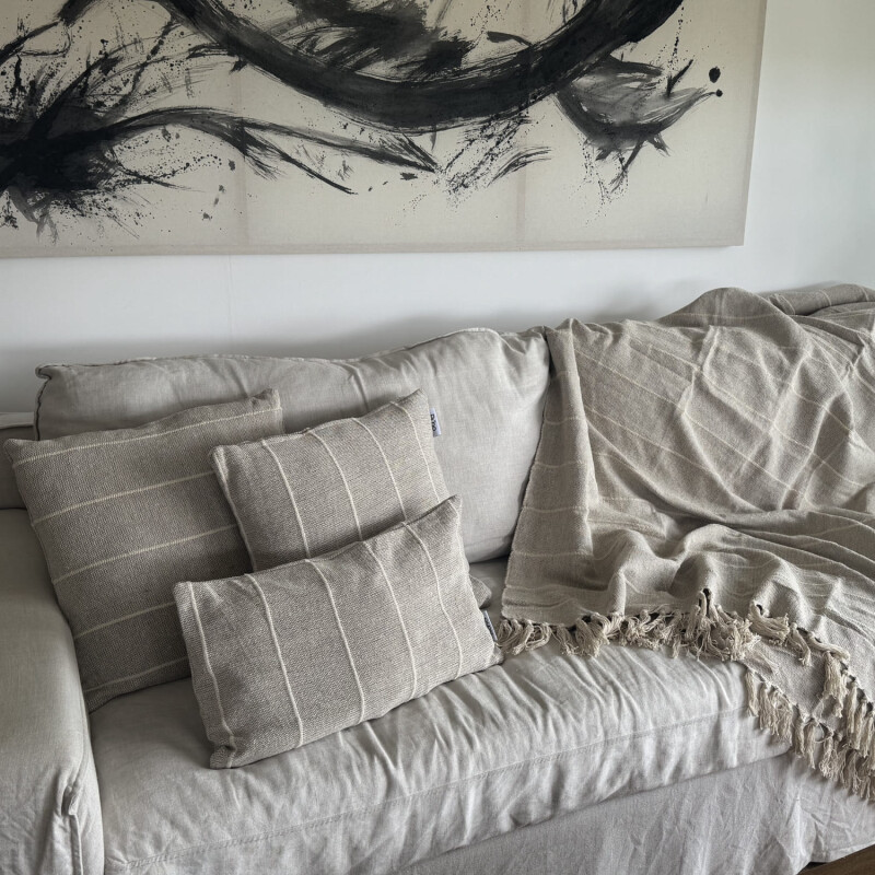 Funda de almohadón algodón 30x50cm Rayas Greige