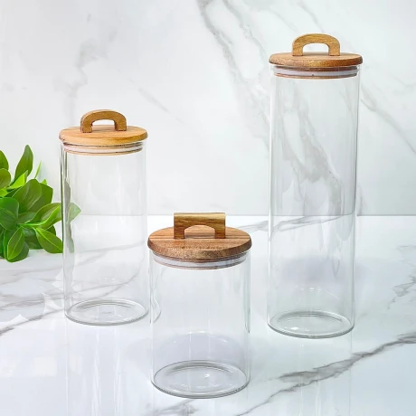 Recipiente Hermético Multiuso Vidrio C/Tapa Acacia 1,800ml (Alto 31cm x Ø 10cm) Recipiente Hermético Multiuso Vidrio C/Tapa Acacia 1,800ml (Alto 31cm x Ø 10cm)