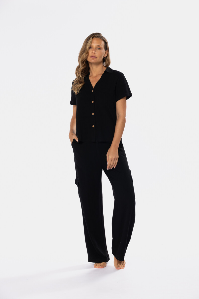 PANTALÓN CARGO DE LINO - Negro 
