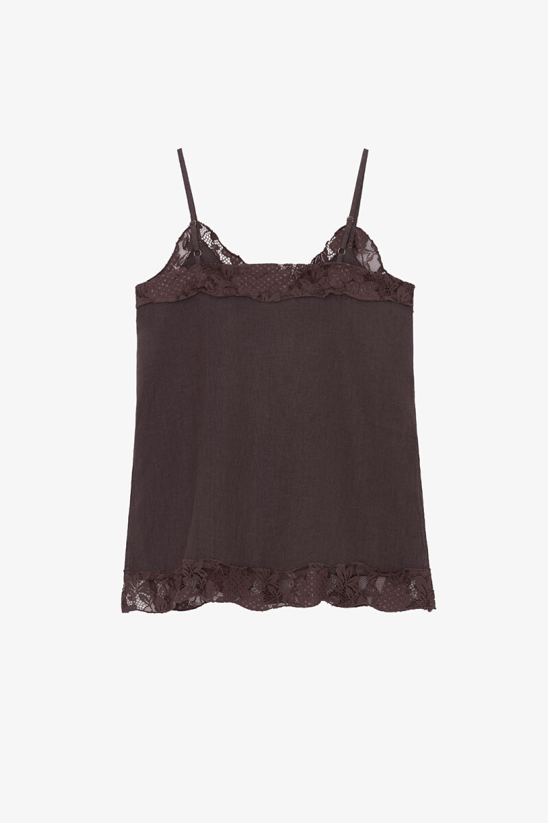 TOP LINO ENCAJE Marron