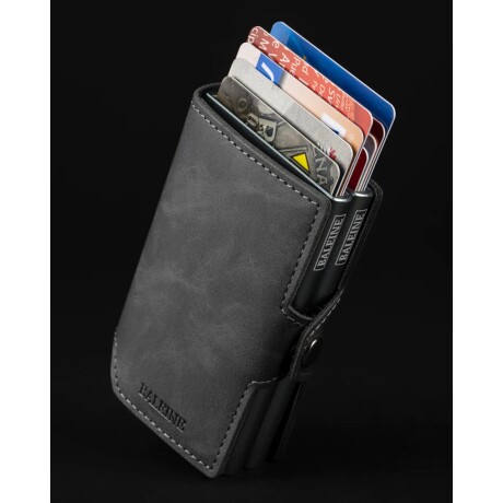 Billetera Baleine Double Kansas en Aluminio y Cuero con Protección RFID Space Grey
