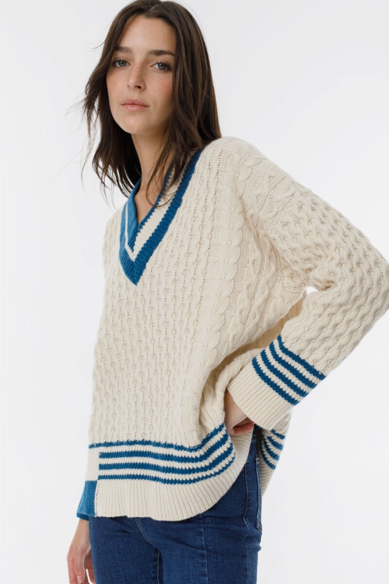 Sweater Copos - Crudo/Azul 