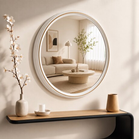 Espejo de Pared Redondo Decorativo con Marco Blanco y Dorado - Ø48.5 cm Espejo de Pared Redondo Decorativo con Marco Blanco y Dorado - Ø48.5 cm