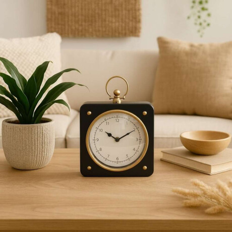 Reloj De Mesa Hierro D19X26X7Cm Cuadrado Borde Dorado