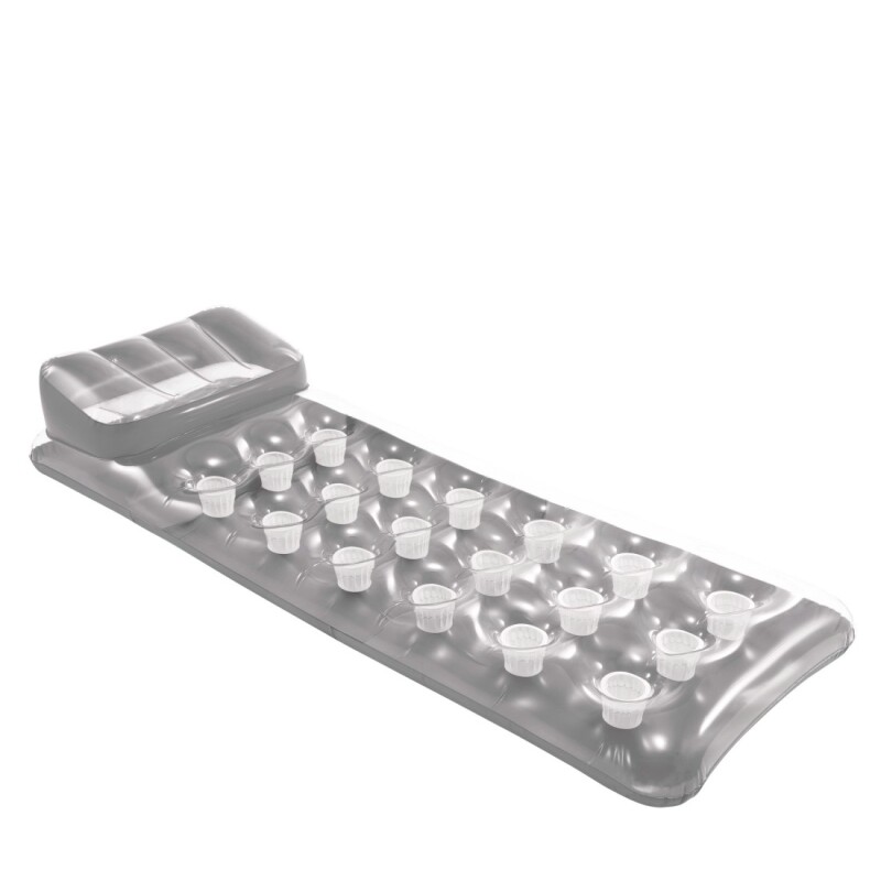 INTEX COLCHONETA INFLABLE ALMOHADA + 18 POSAVASOS PARA ADULTOS GRIS 188X71 CMS Intex Colchoneta Inflable Almohada + 18 Posavasos Para Adultos Gris 188x71 Cms